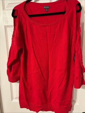 BOLD elements Red Cold-Shoulder Knit Sweater with Braided Sleeve Detail